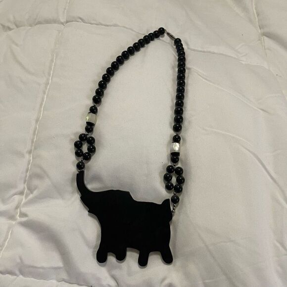 Vintage Lee Sands Wood Inlay Elephant Necklace - Picture 3 of 4